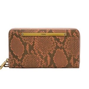Fossil Tan and Brown Snake Print Wallet